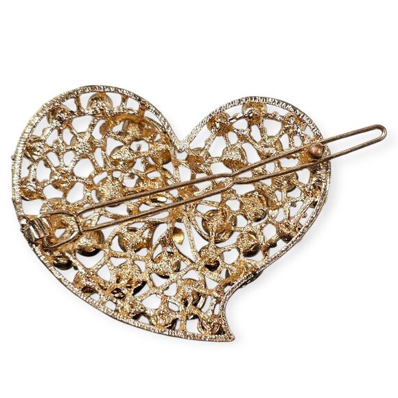 VTG Green Rhinestone Heart Filigree Barrett Aurora Borealis Crystal Hair Jewelry - Picture 2 of 3